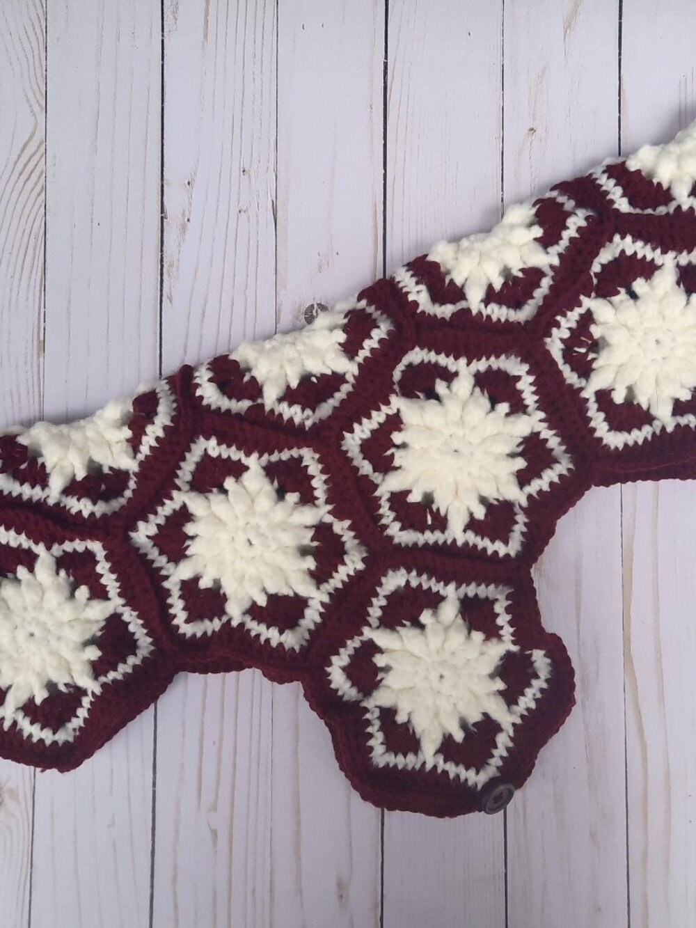Handmade Crocheted Dog Coat with Snowflakes (Size Small)